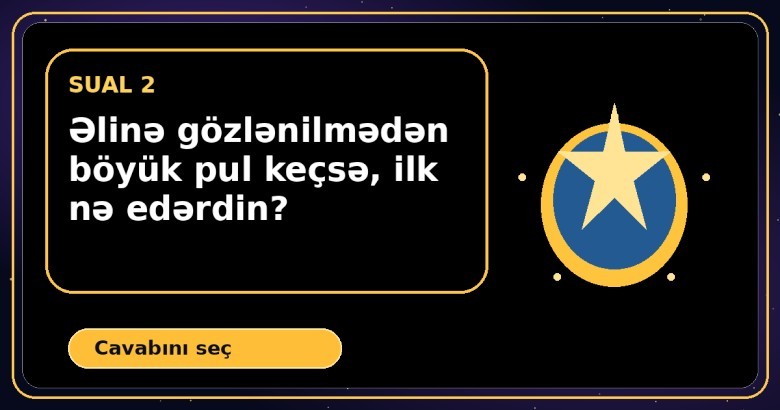 Əlinə gözlənilmədən böyük pul keçsə, ilk nə edərdin?